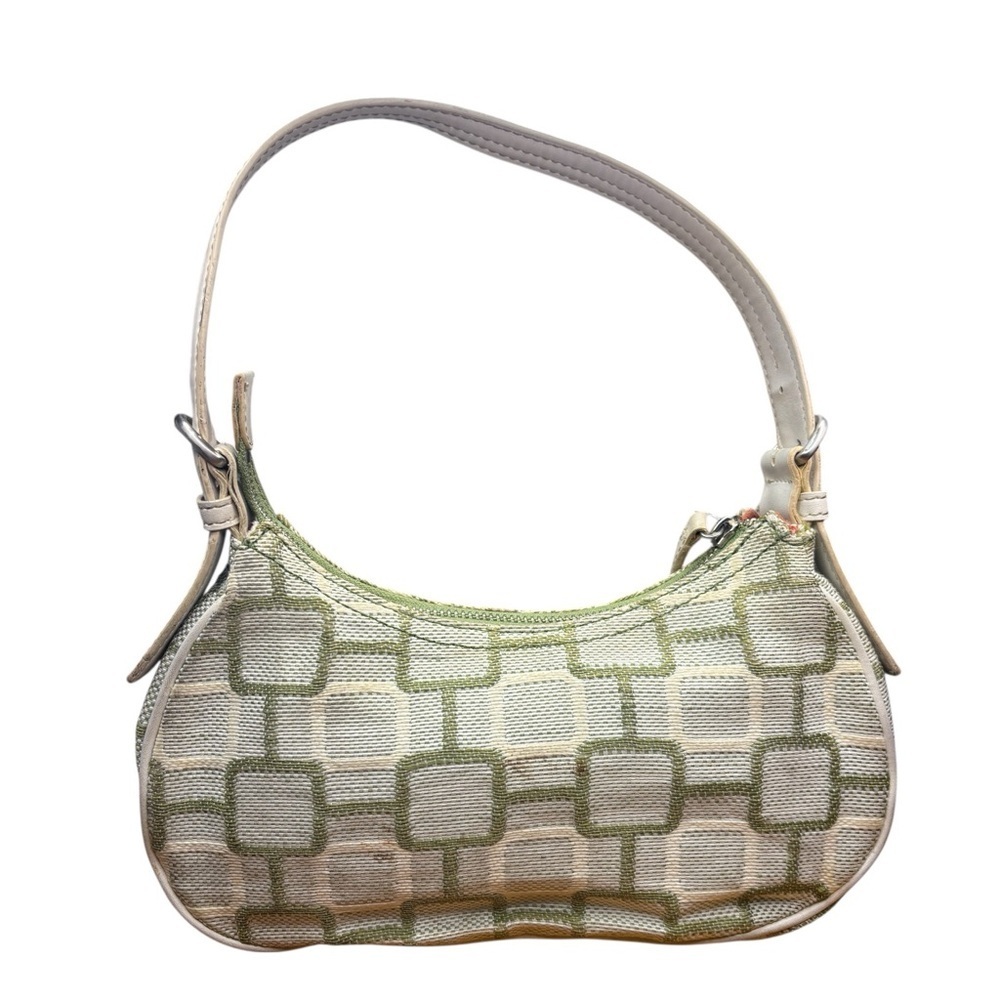 Nine West Green Ivory Geometric Print Shoulder Bag Fabric Faux Leather Trim